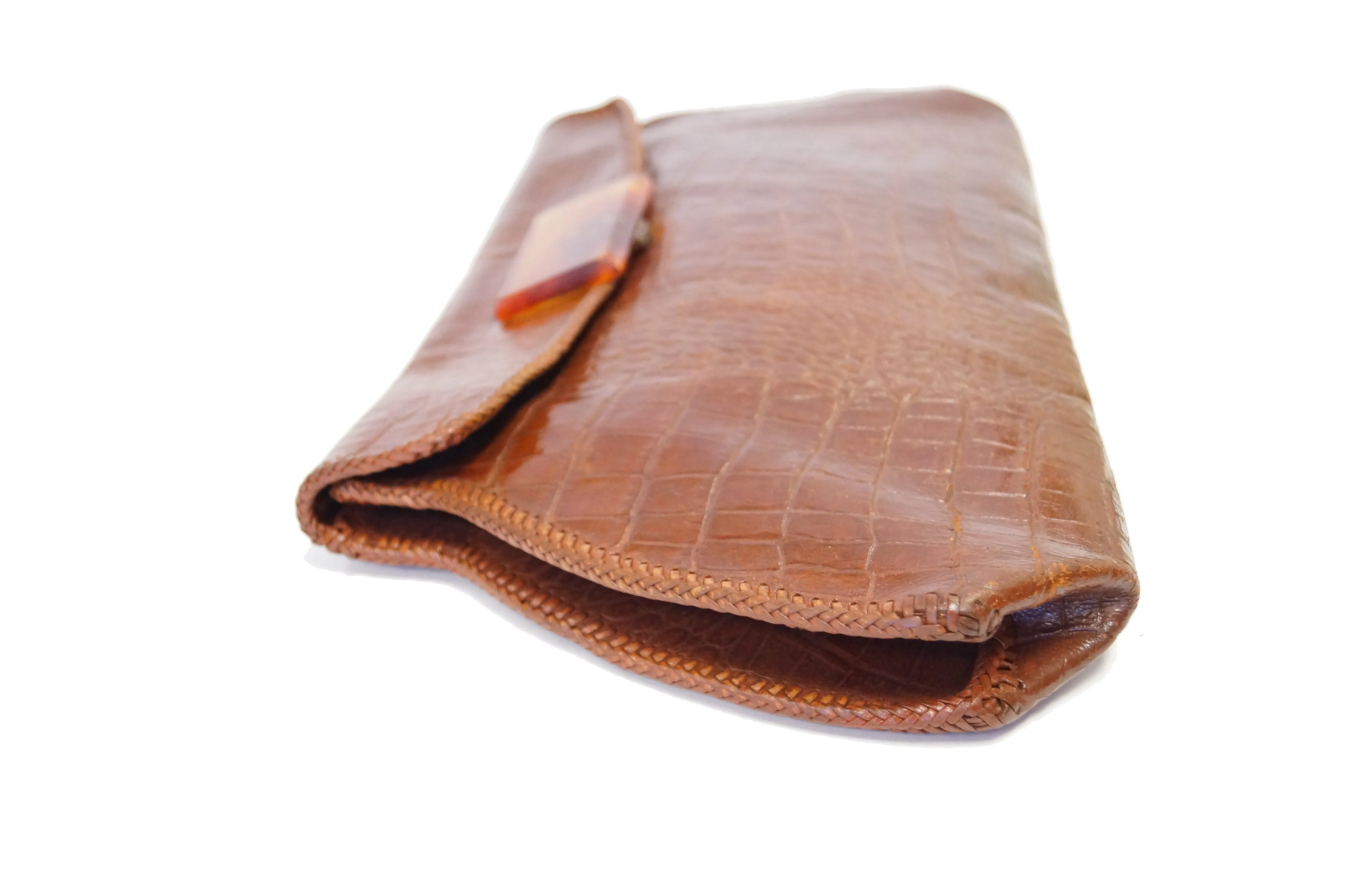 1950s Embossed Alligator Clutch with Lucite Clasp