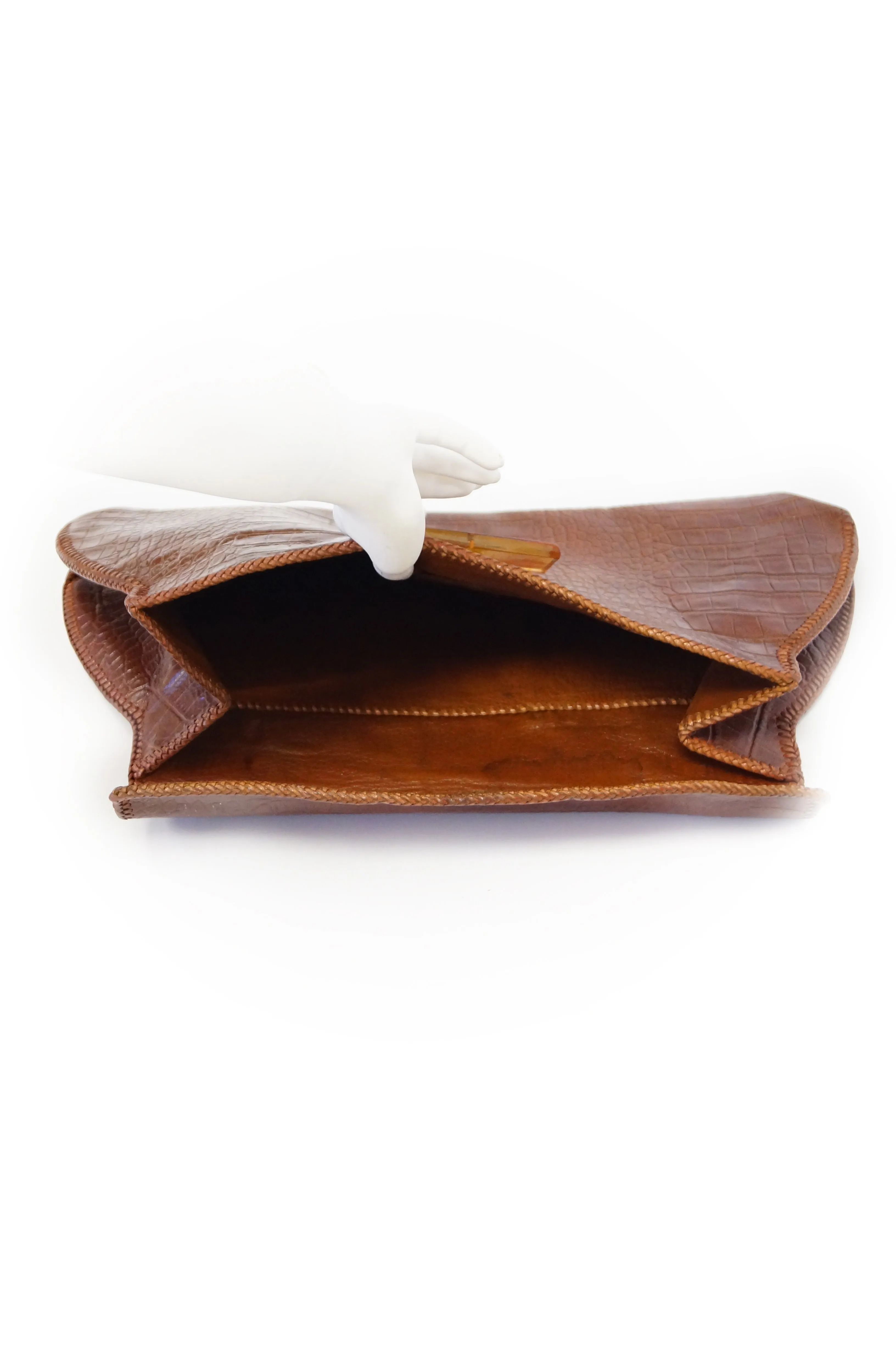 1950s Embossed Alligator Clutch with Lucite Clasp
