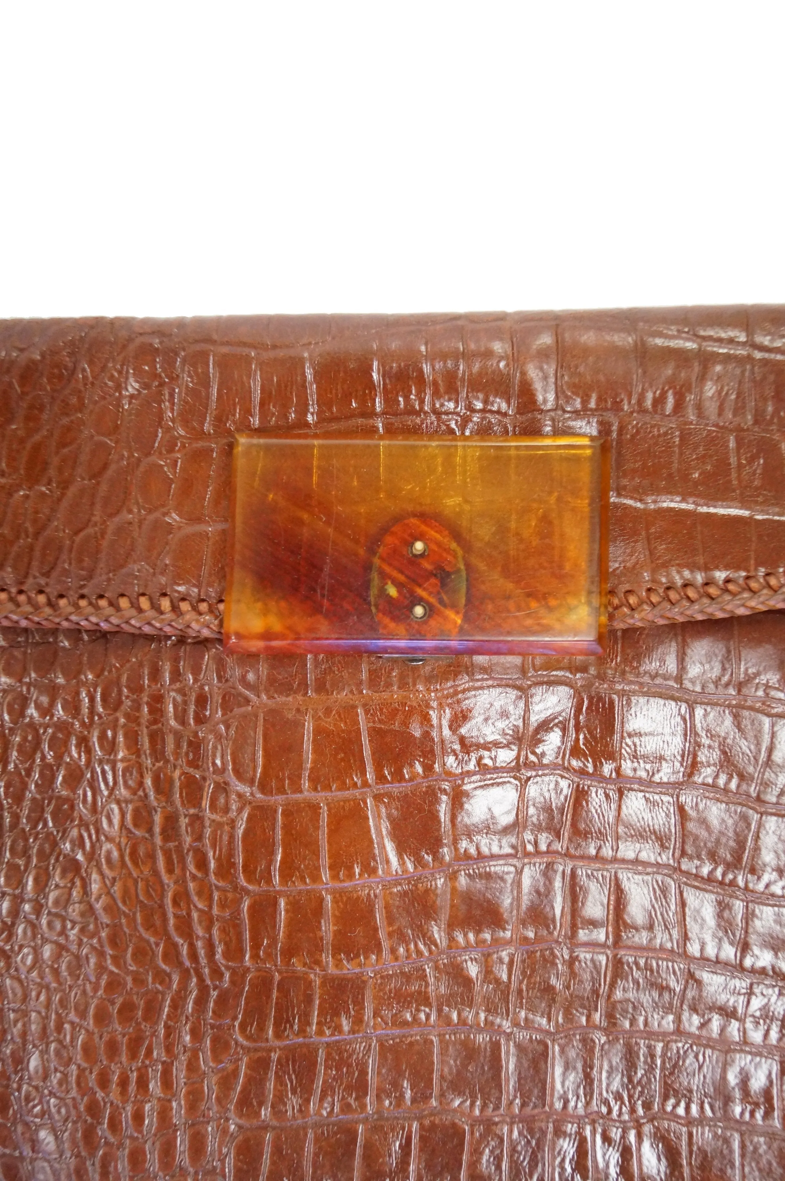 1950s Embossed Alligator Clutch with Lucite Clasp