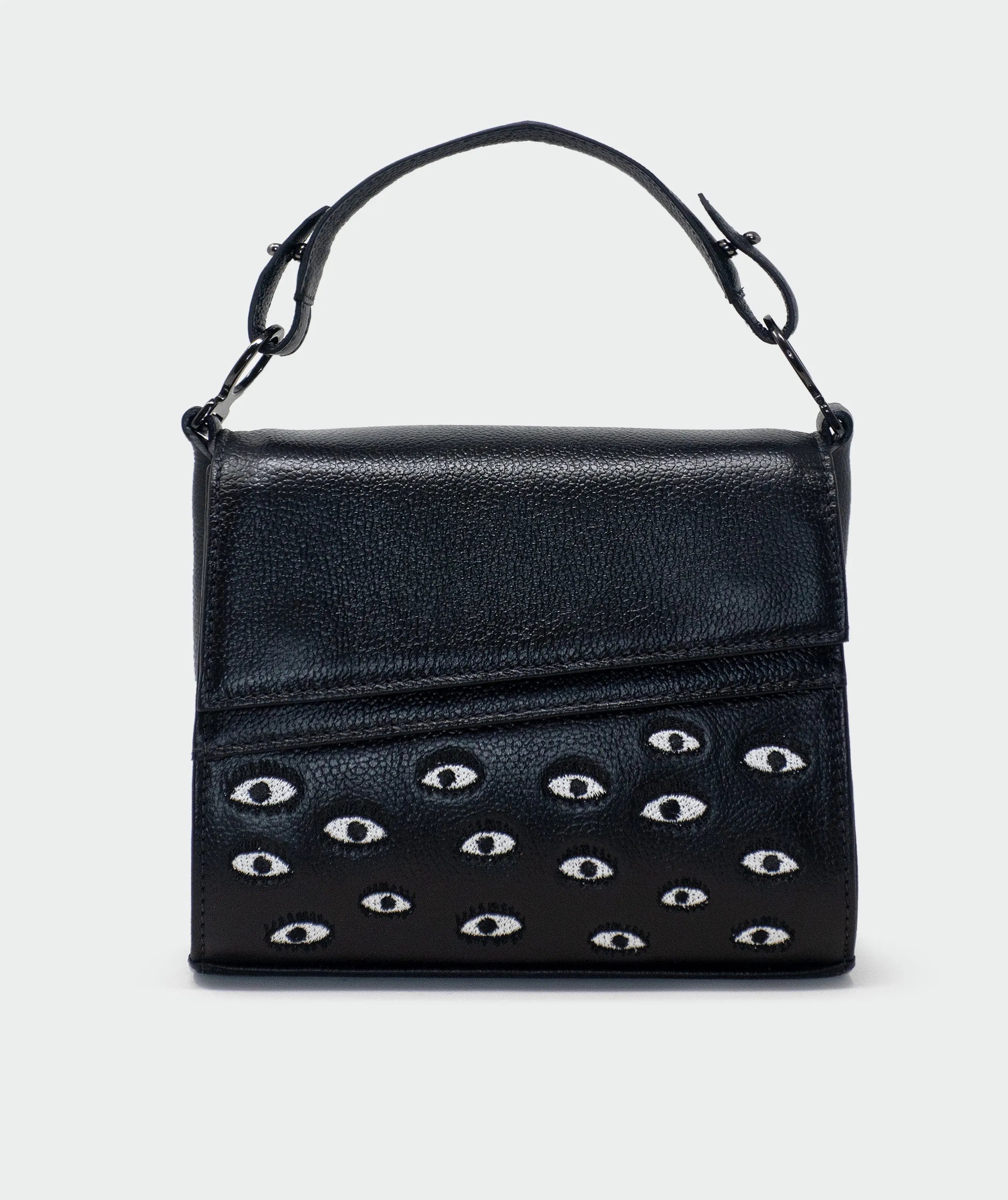 Anastasio Micro Crossbody Handbag Black Leather - All Over Eyes Embroidery