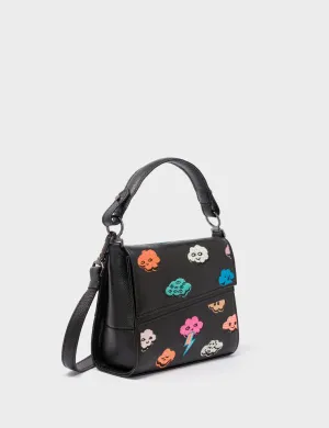Anastasio Micro Crossbody Handbag Black Leather - Happy Clouds Design