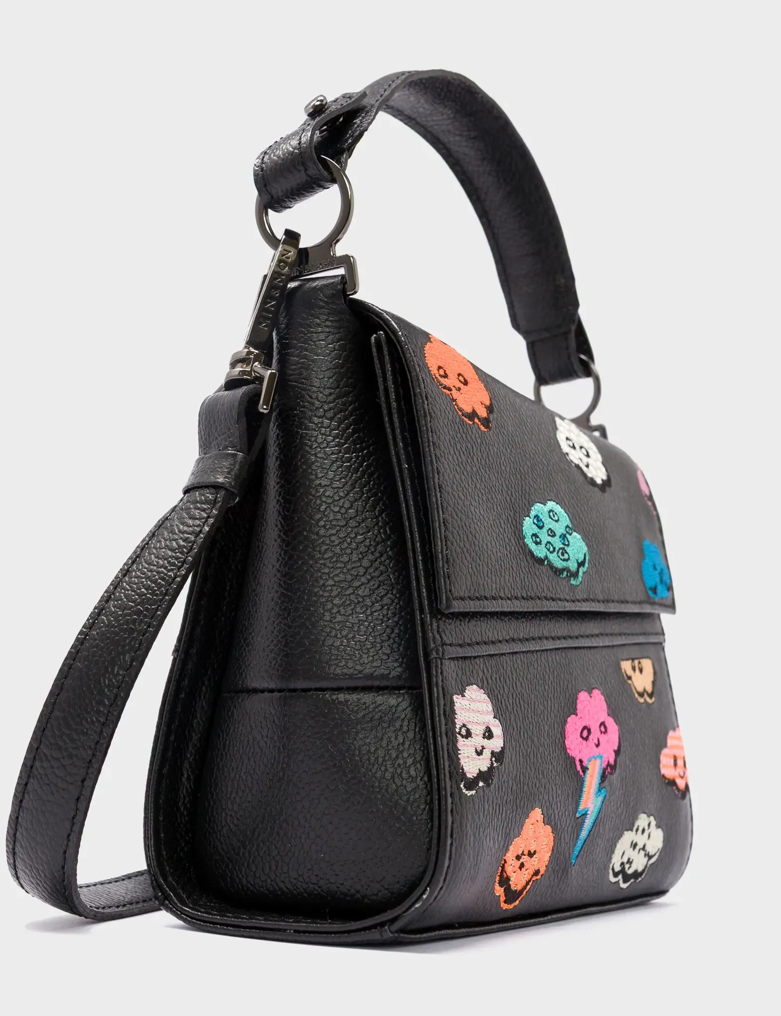 Anastasio Micro Crossbody Handbag Black Leather - Happy Clouds Design