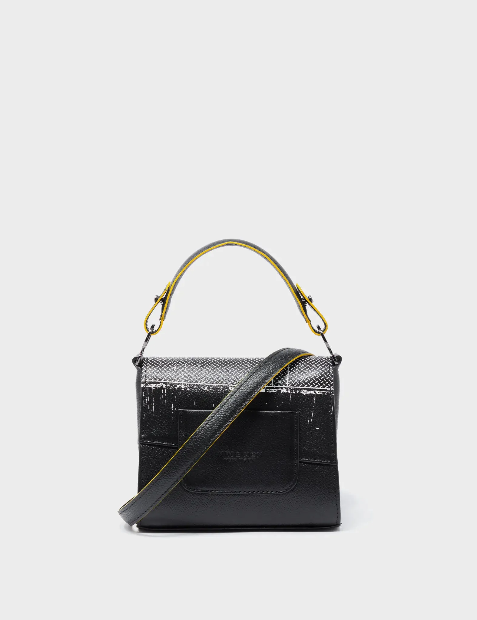 Anastasio Micro Crossbody Handbag Black Leather - Subway Platform Print