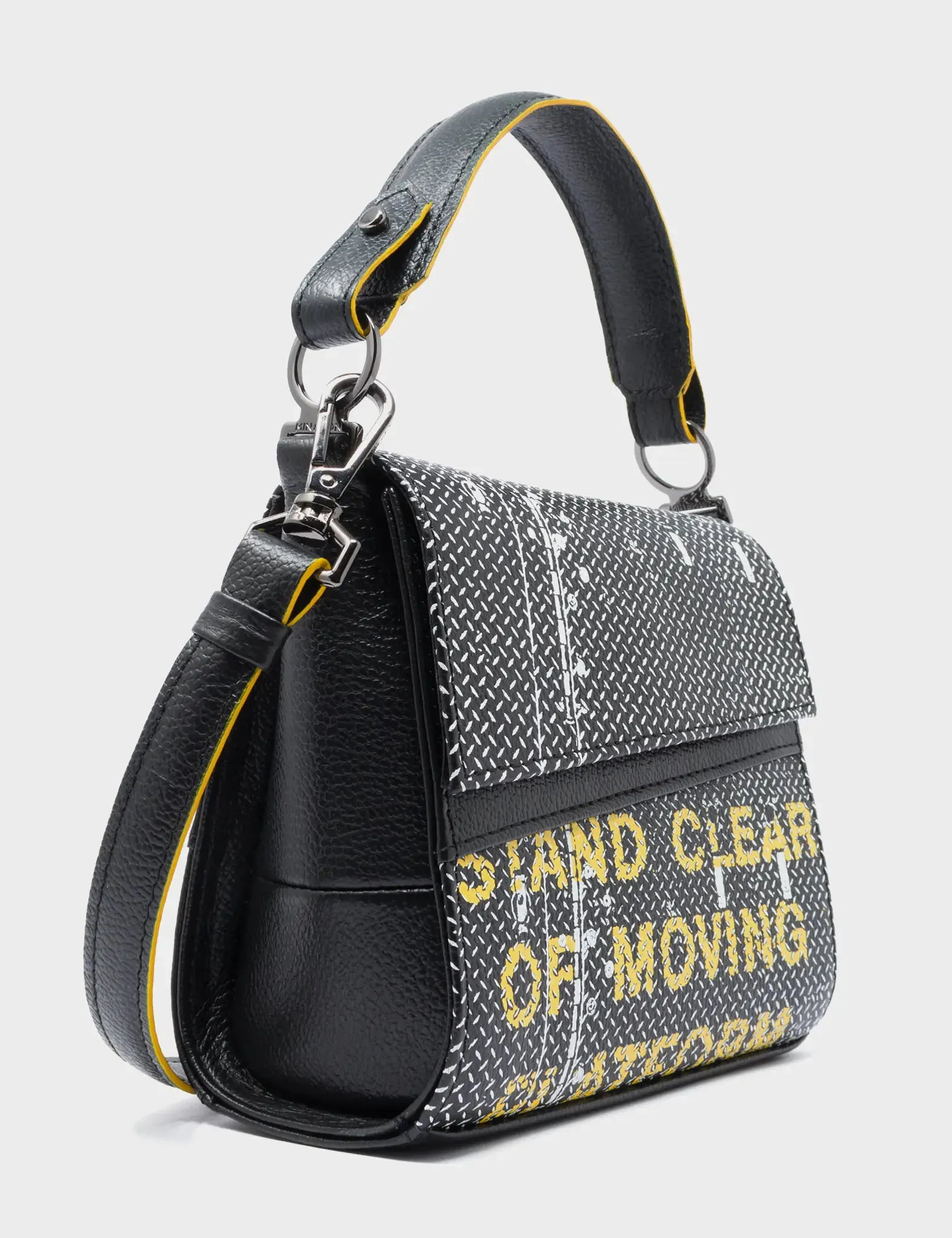 Anastasio Micro Crossbody Handbag Black Leather - Subway Platform Print