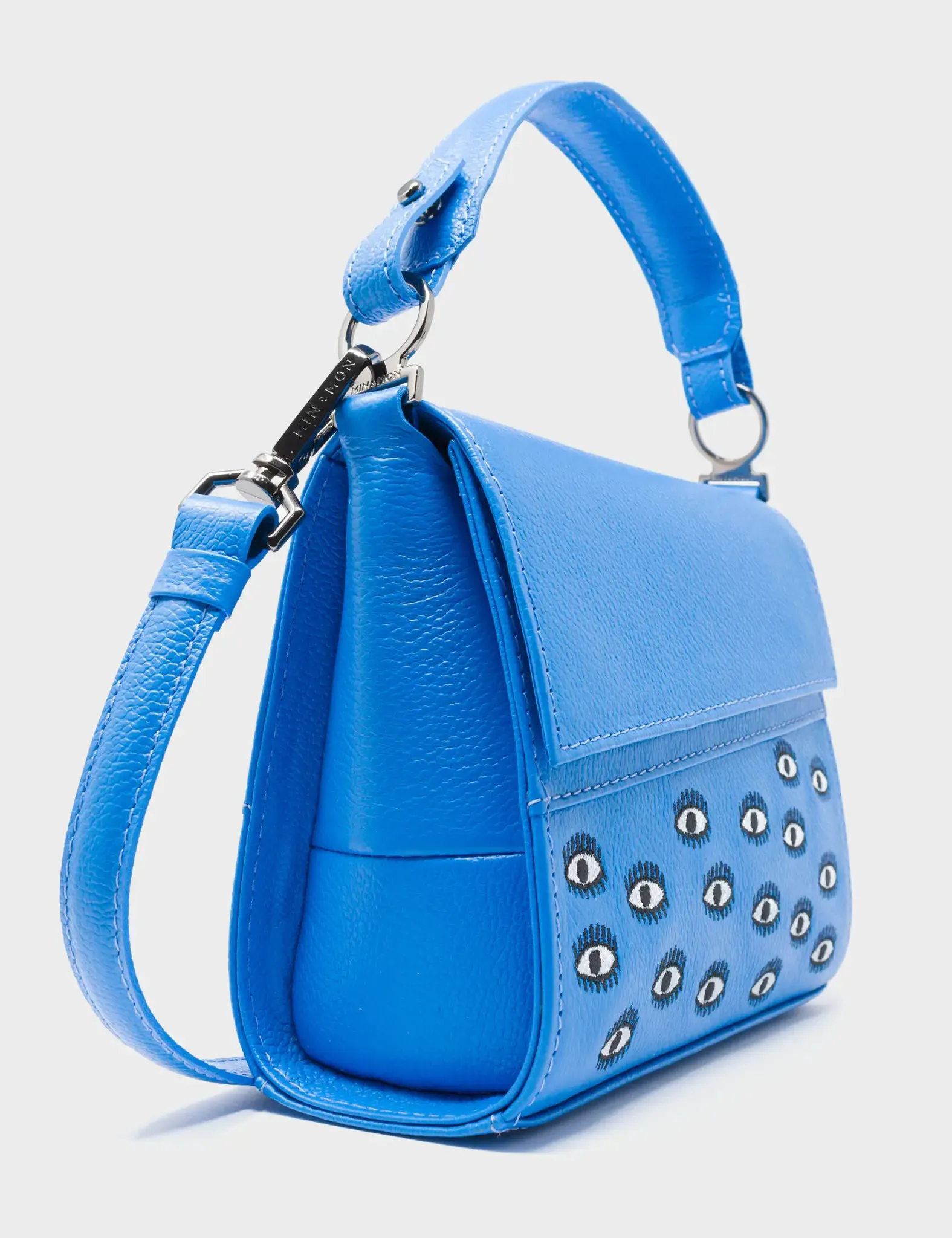 Anastasio Micro Crossbody Handbag Ibiza Blue Leather - All Over Eyes Embroidery