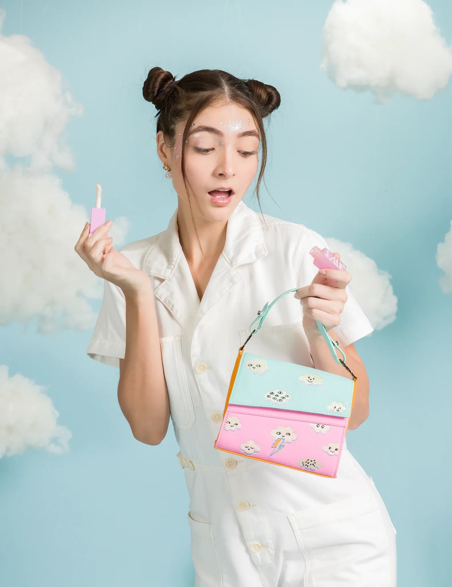 Anastasio Micro Crossbody Handbag Water Ballet Blue and Bubblegum Pink Leather - Happy Clouds Design