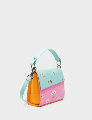 Anastasio Micro Crossbody Handbag Water Ballet Blue and Bubblegum Pink Leather - Happy Clouds Design