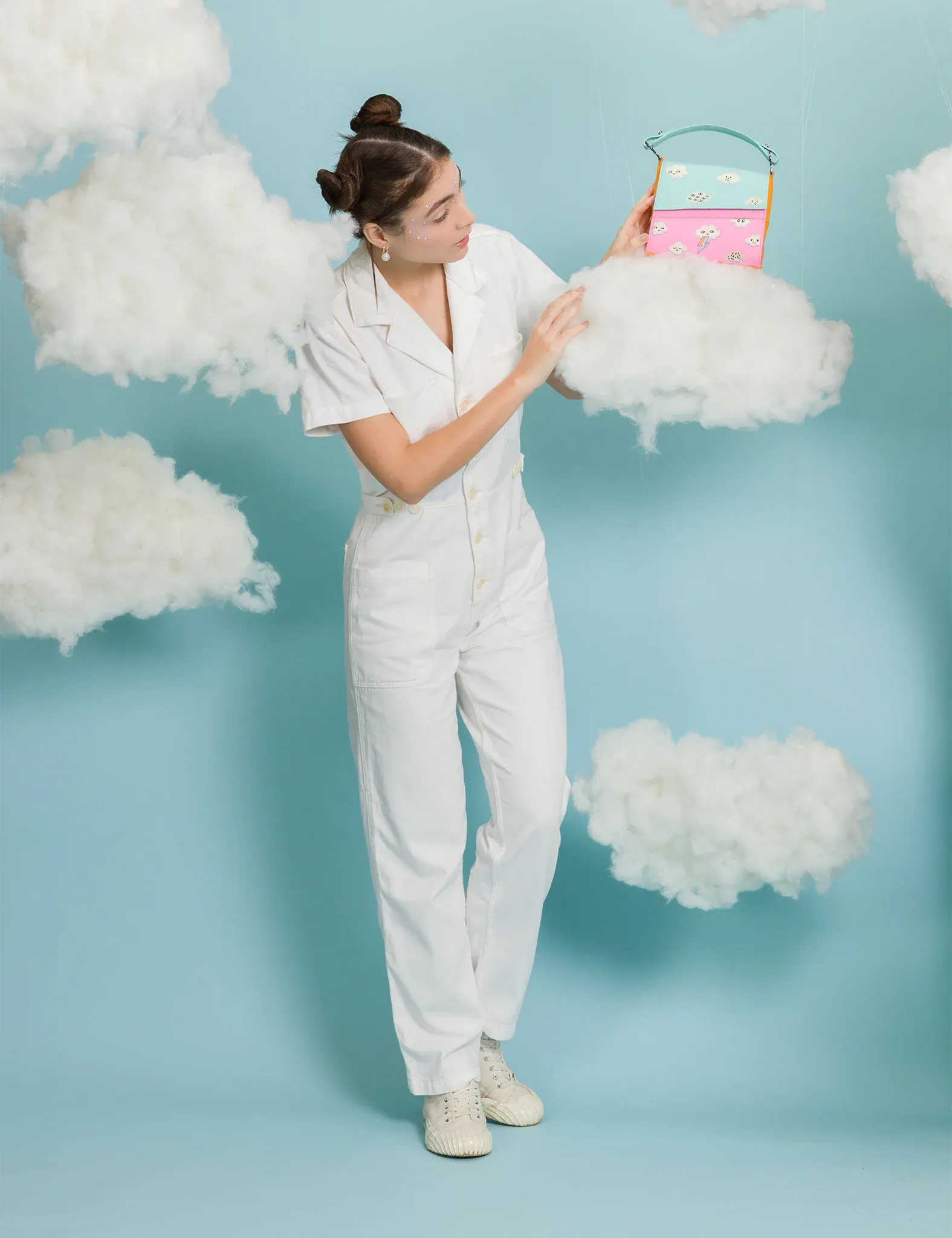 Anastasio Micro Crossbody Handbag Water Ballet Blue and Bubblegum Pink Leather - Happy Clouds Design