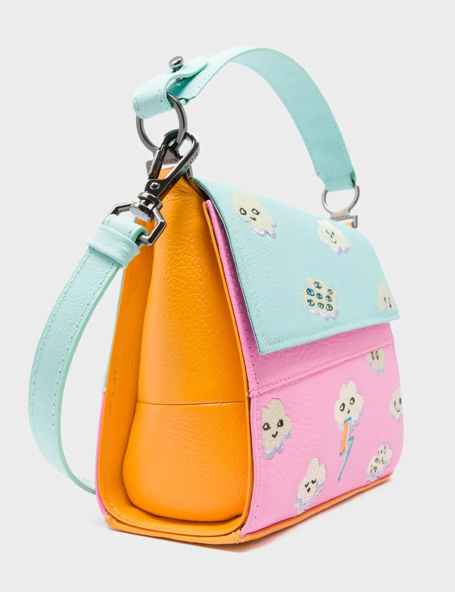 Anastasio Micro Crossbody Handbag Water Ballet Blue and Bubblegum Pink Leather - Happy Clouds Design