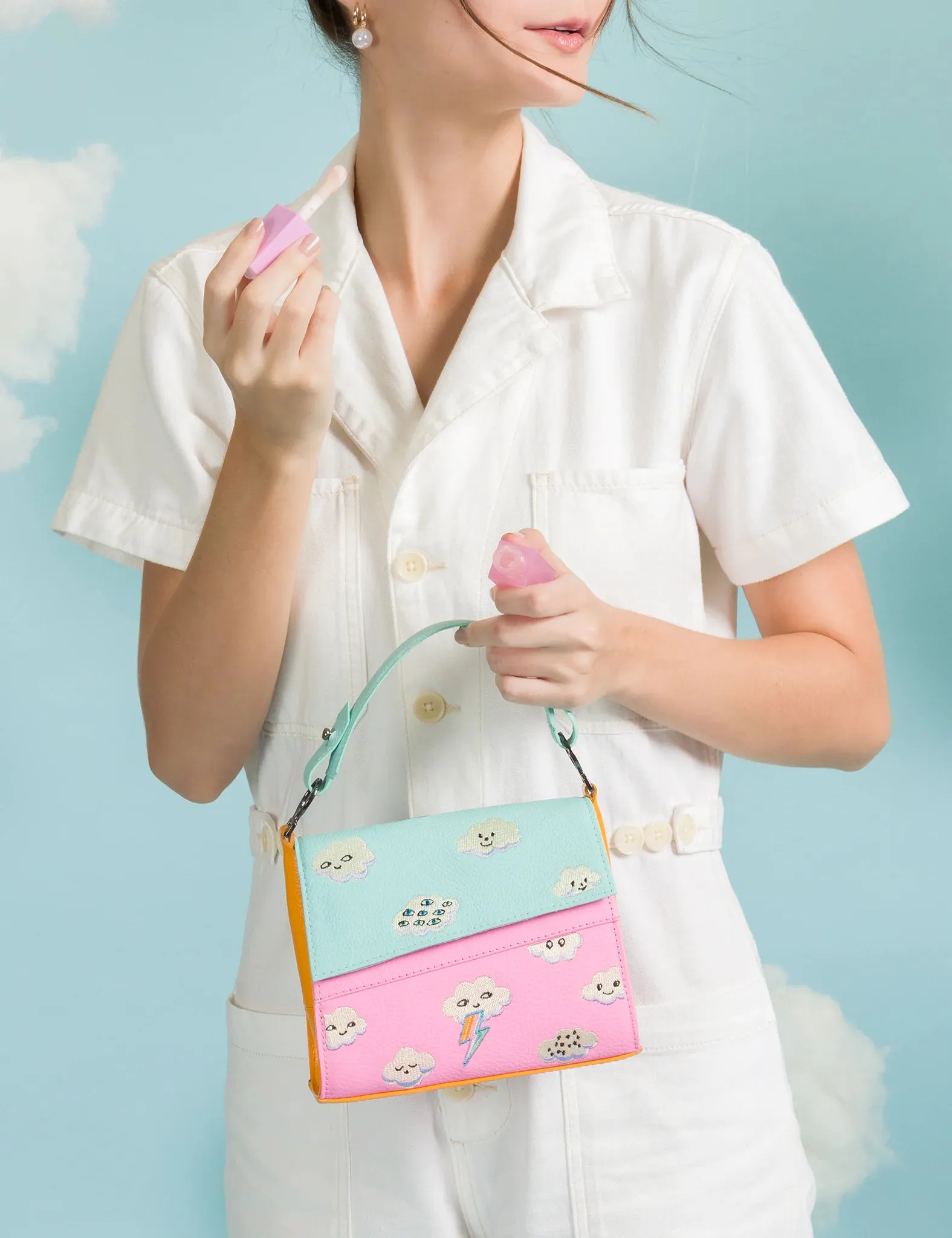 Anastasio Micro Crossbody Handbag Water Ballet Blue and Bubblegum Pink Leather - Happy Clouds Design
