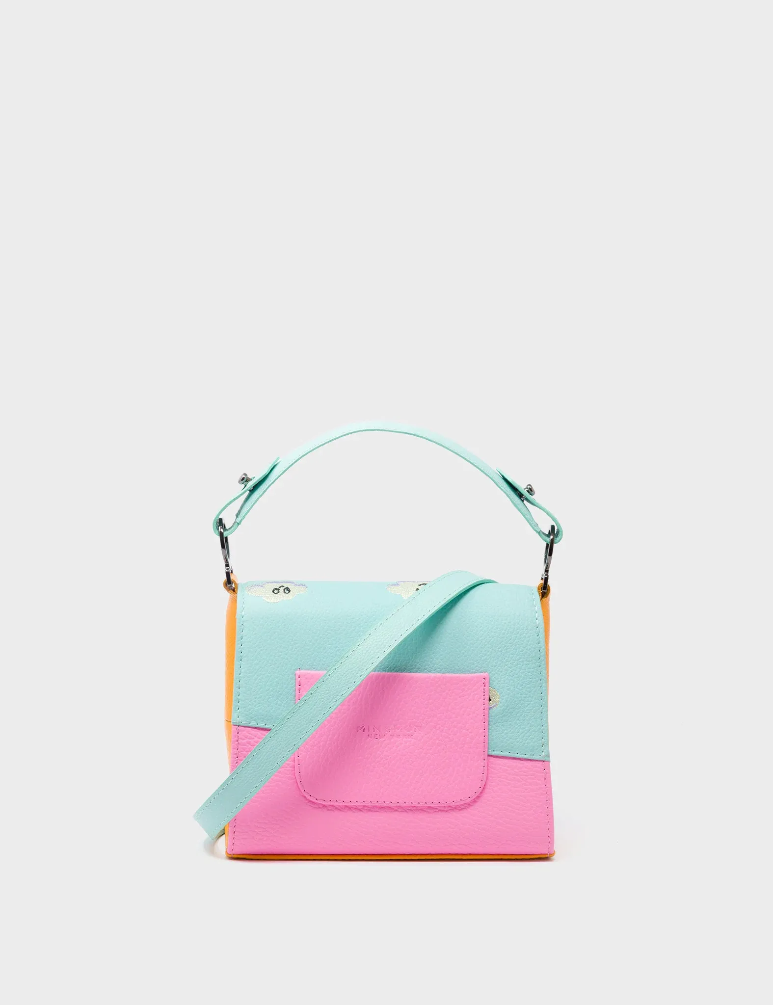 Anastasio Micro Crossbody Handbag Water Ballet Blue and Bubblegum Pink Leather - Happy Clouds Design