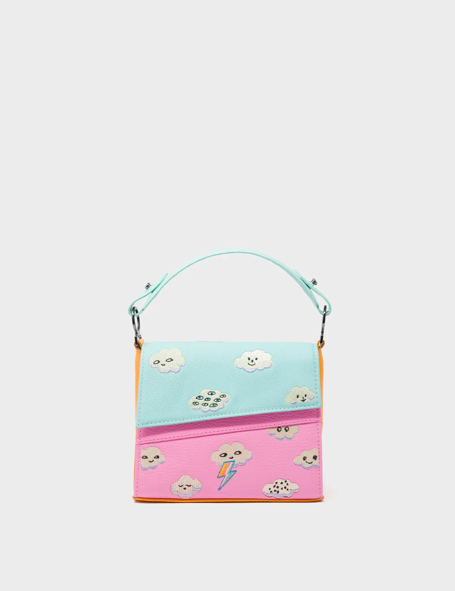 Anastasio Micro Crossbody Handbag Water Ballet Blue and Bubblegum Pink Leather - Happy Clouds Design