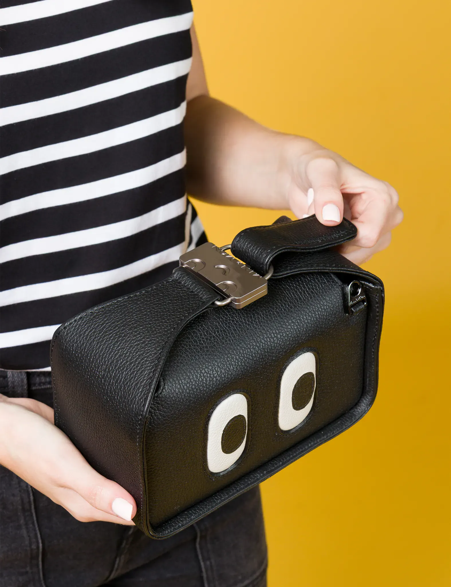 Benji Small Crossbody Black Leather Bag - Look Up 