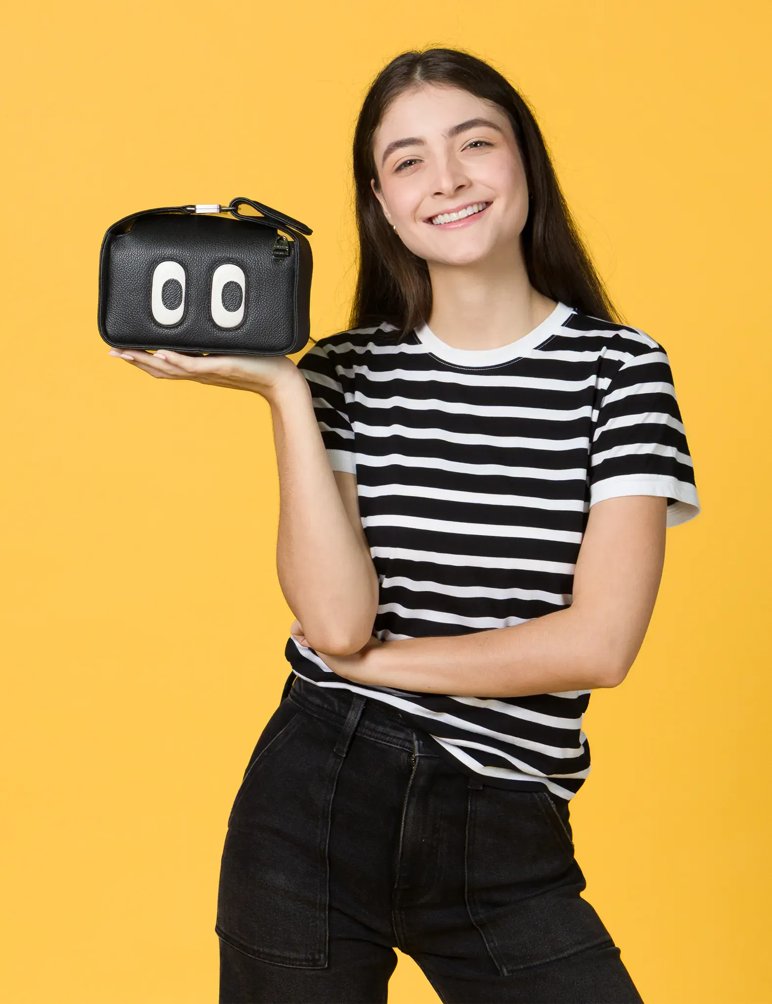 Benji Small Crossbody Black Leather Bag - Look Up 