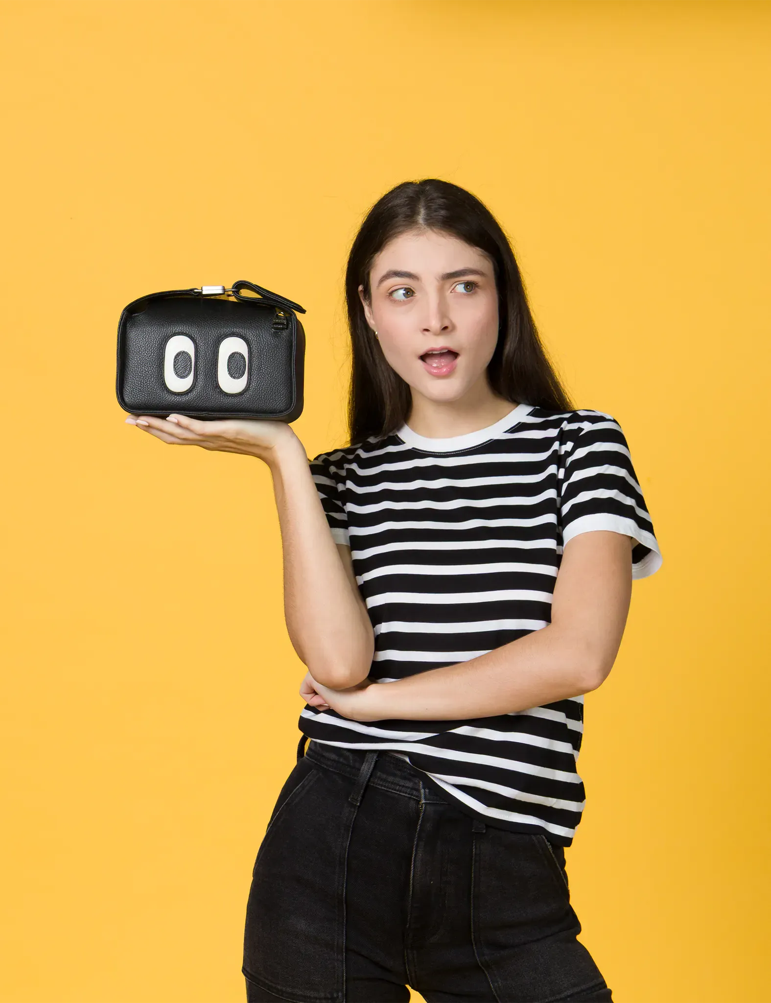 Benji Small Crossbody Black Leather Bag - Look Up 