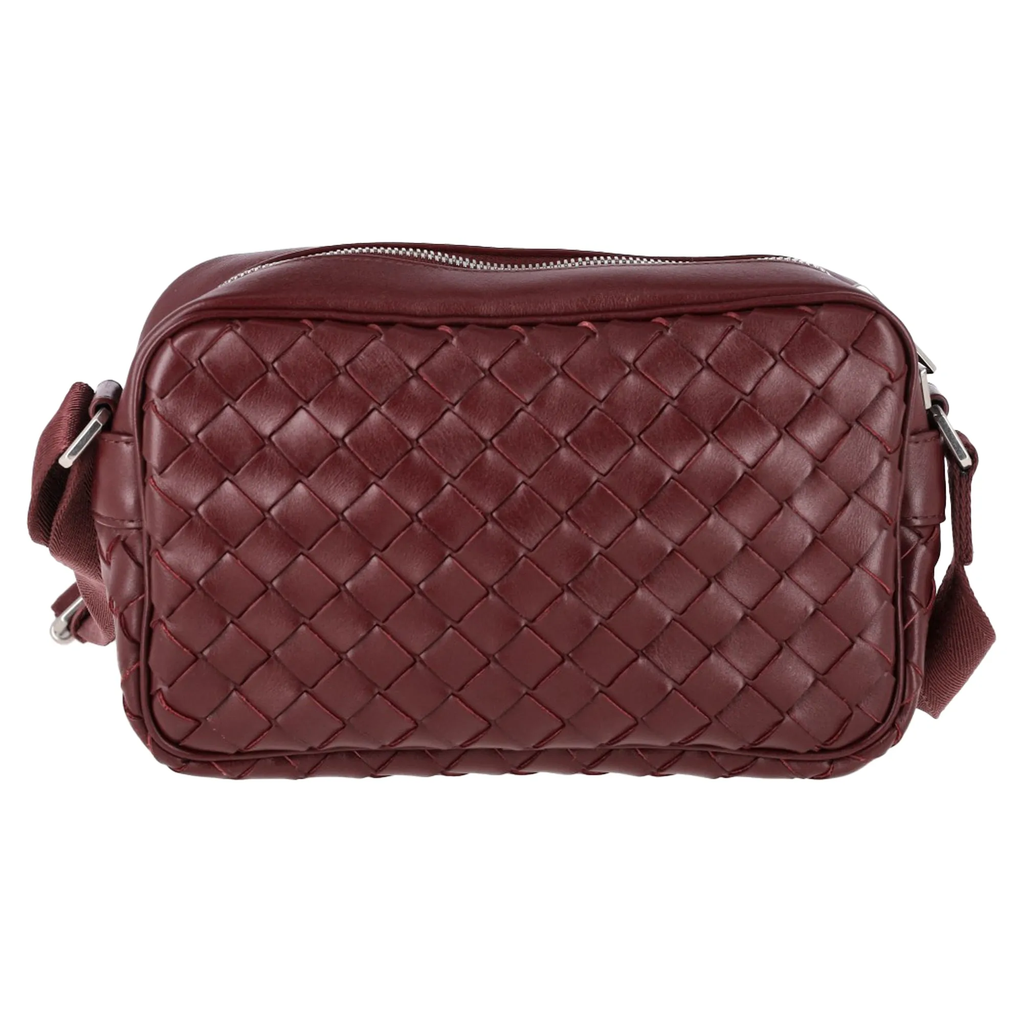 Bottega Veneta Small Intrecciato Camera Bag in Burgundy Calf Leather