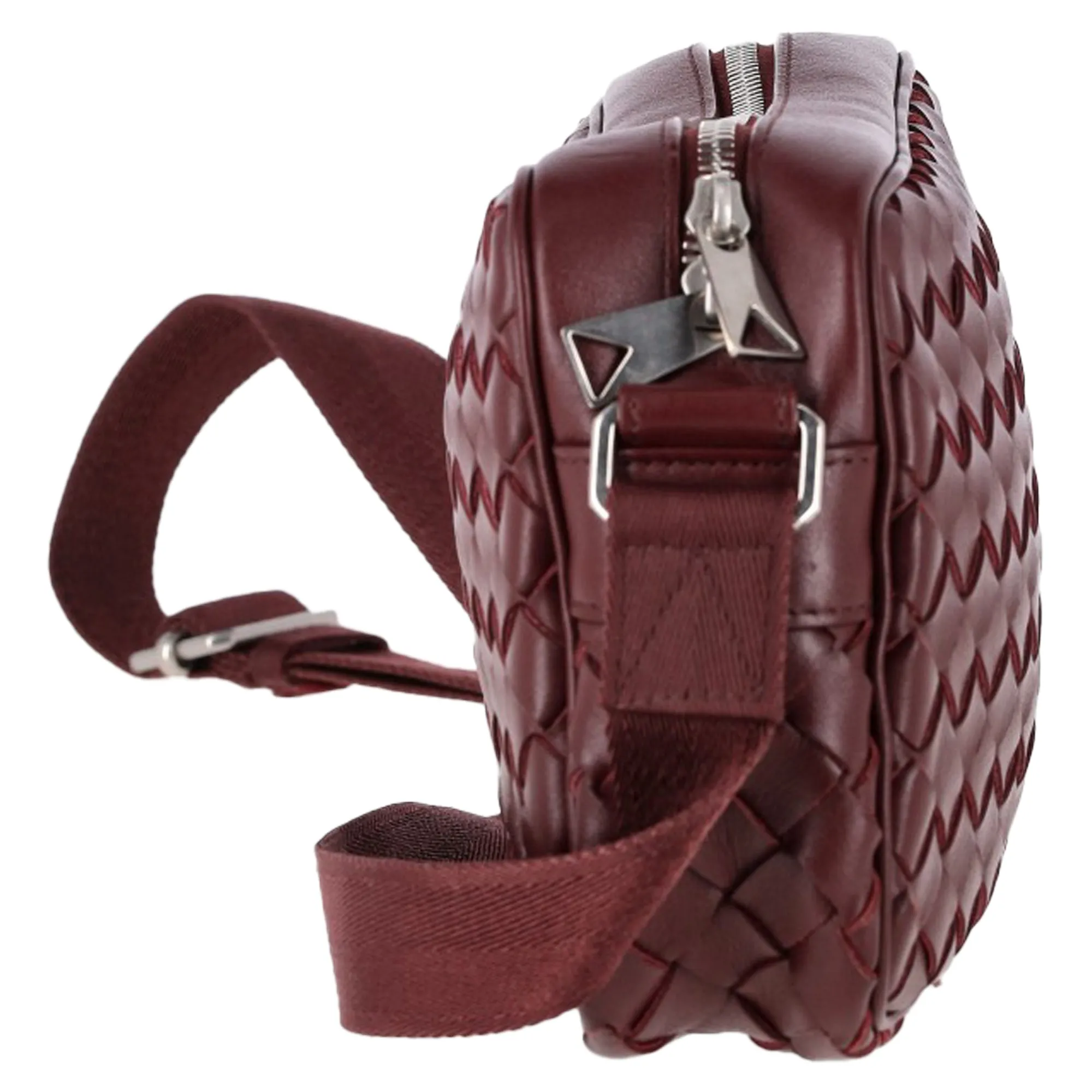 Bottega Veneta Small Intrecciato Camera Bag in Burgundy Calf Leather