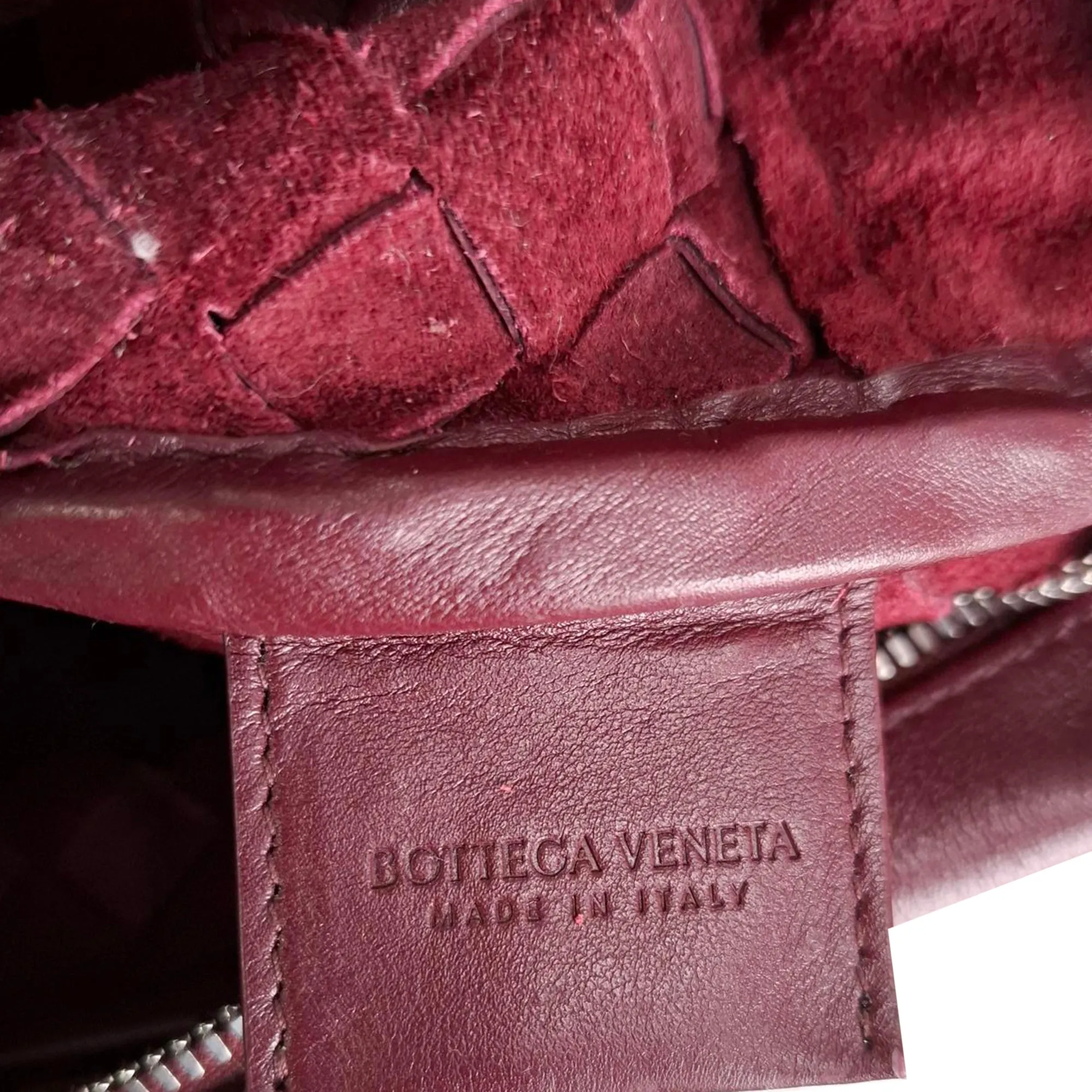 Bottega Veneta Small Intrecciato Camera Bag in Burgundy Calf Leather