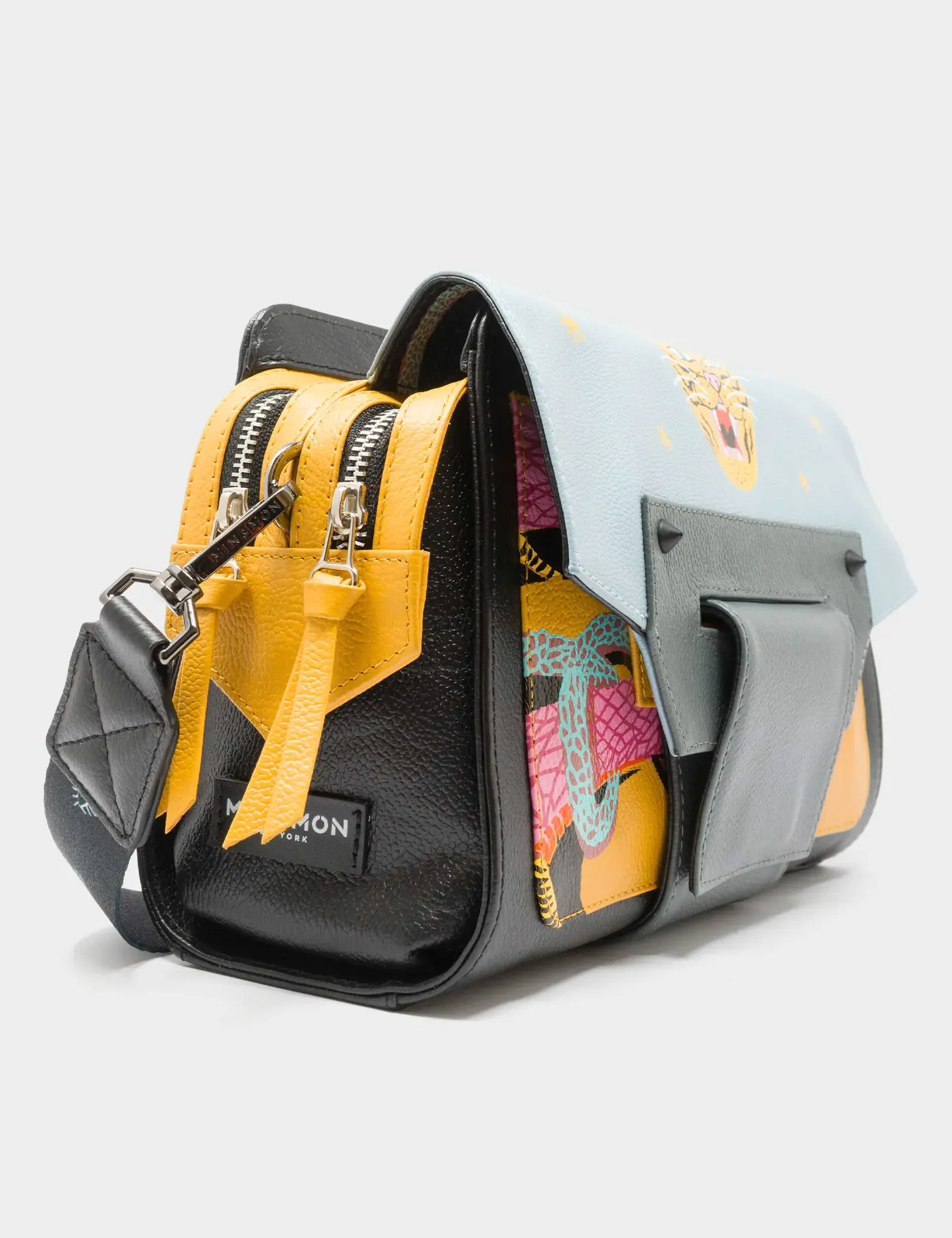Cael Reversible Black and Omphalodes Blue Shoulder Bag - Tangle Tales Black Design