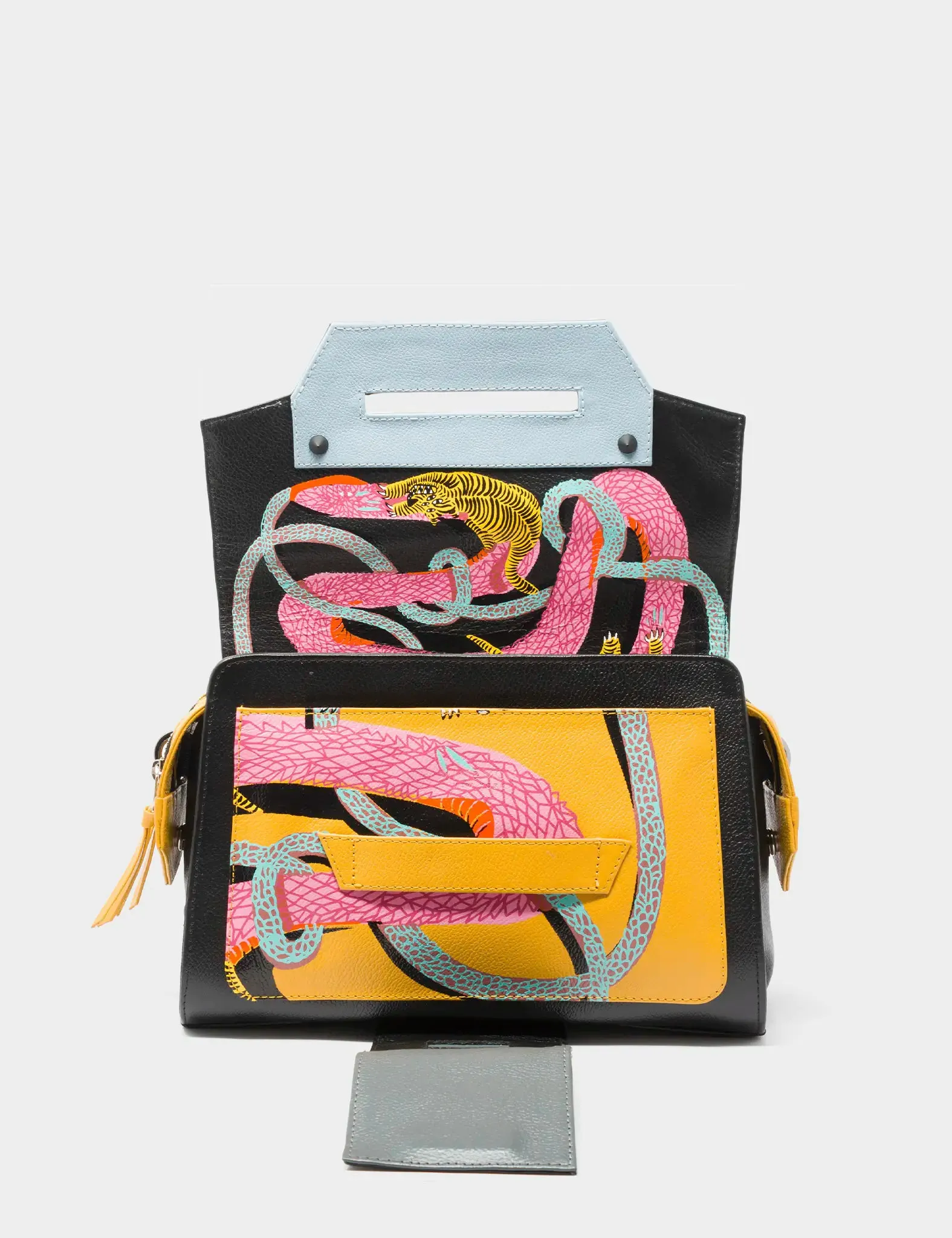 Cael Reversible Black and Omphalodes Blue Shoulder Bag - Tangle Tales Black Design