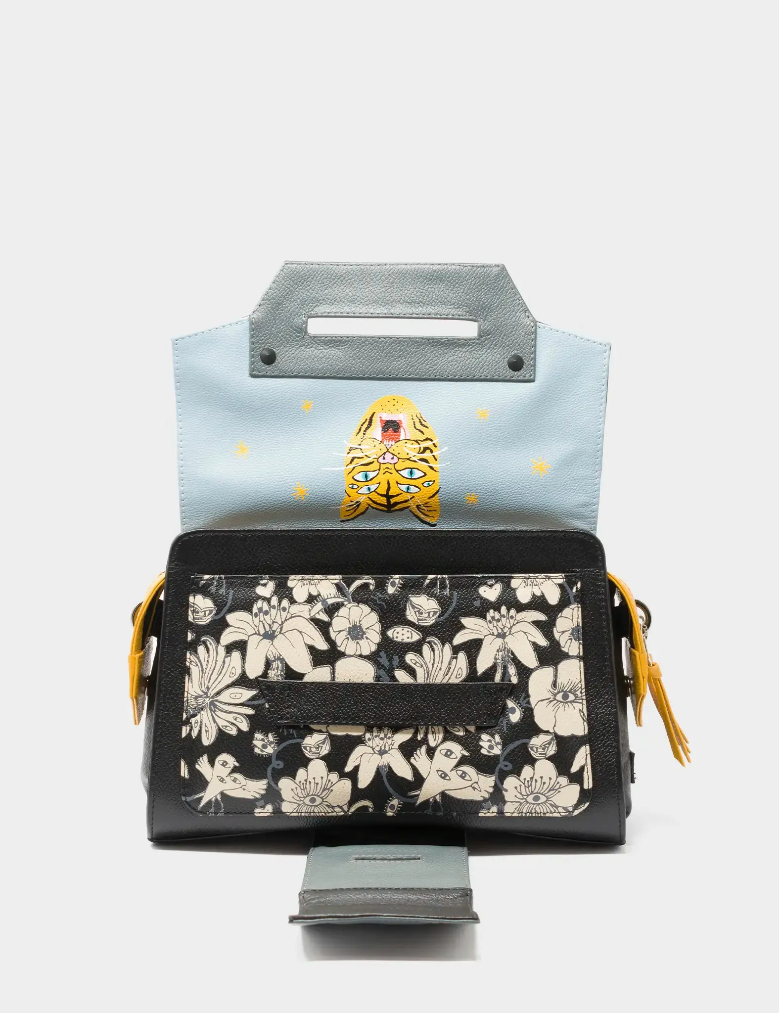 Cael Reversible Black and Omphalodes Blue Shoulder Bag - Tangle Tales Black Design