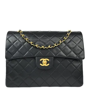 Chanel 1989-1991 Black Lambskin Medium Classic Double Flap Shoulder Bag