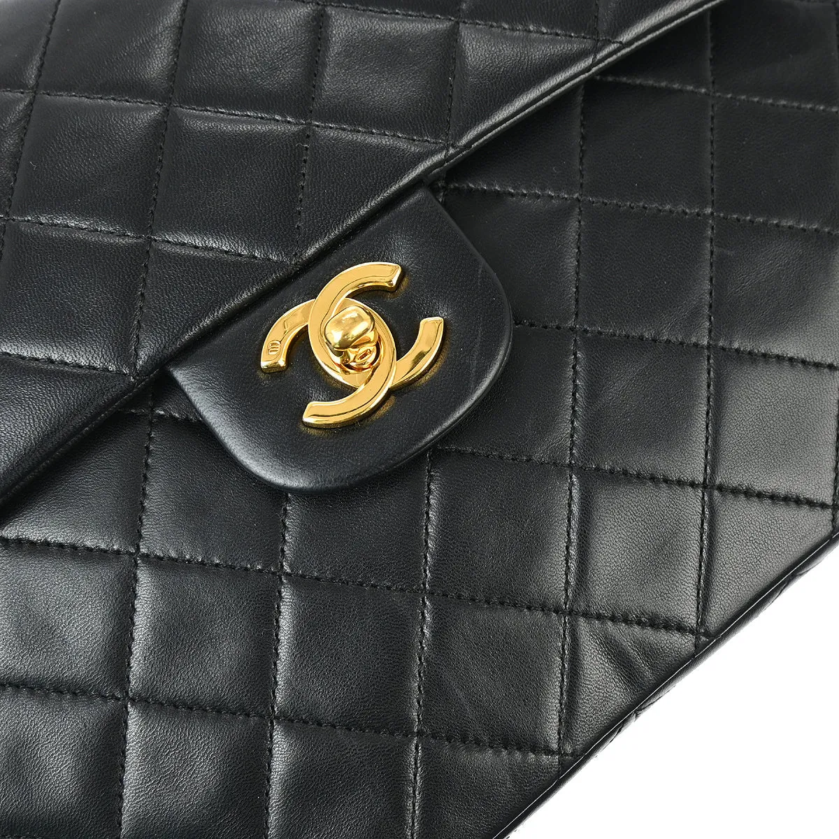 Chanel 1989-1991 Black Lambskin Medium Classic Double Flap Shoulder Bag