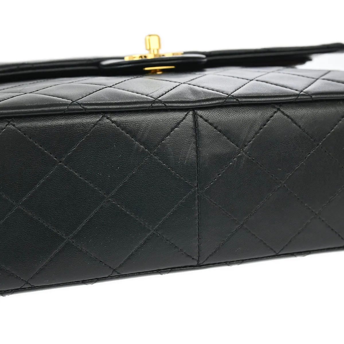 Chanel 1989-1991 Black Lambskin Medium Classic Double Flap Shoulder Bag