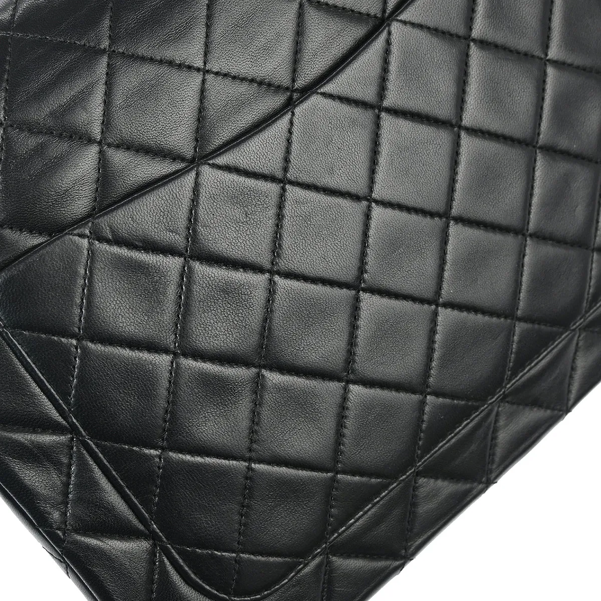 Chanel 1989-1991 Black Lambskin Medium Classic Double Flap Shoulder Bag