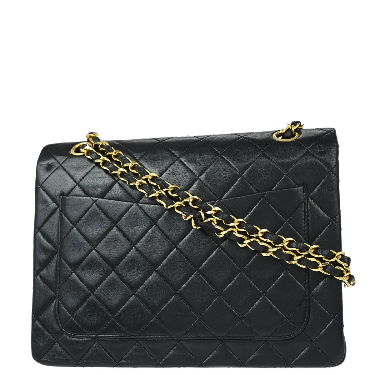 Chanel 1989-1991 Black Lambskin Medium Classic Double Flap Shoulder Bag