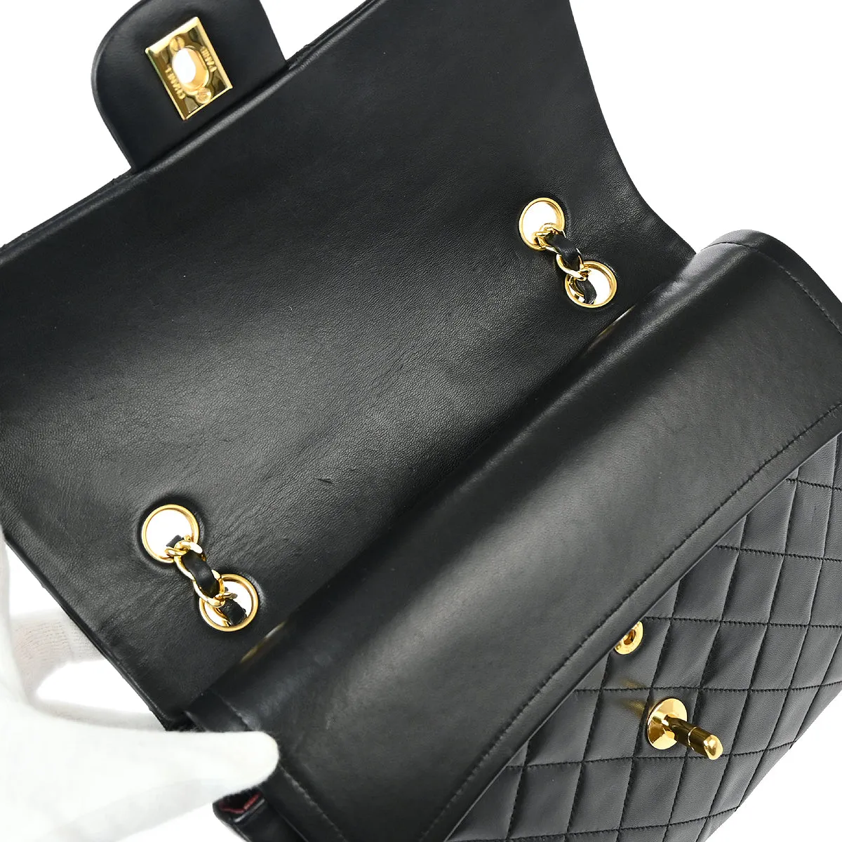 Chanel 1989-1991 Black Lambskin Medium Classic Double Flap Shoulder Bag