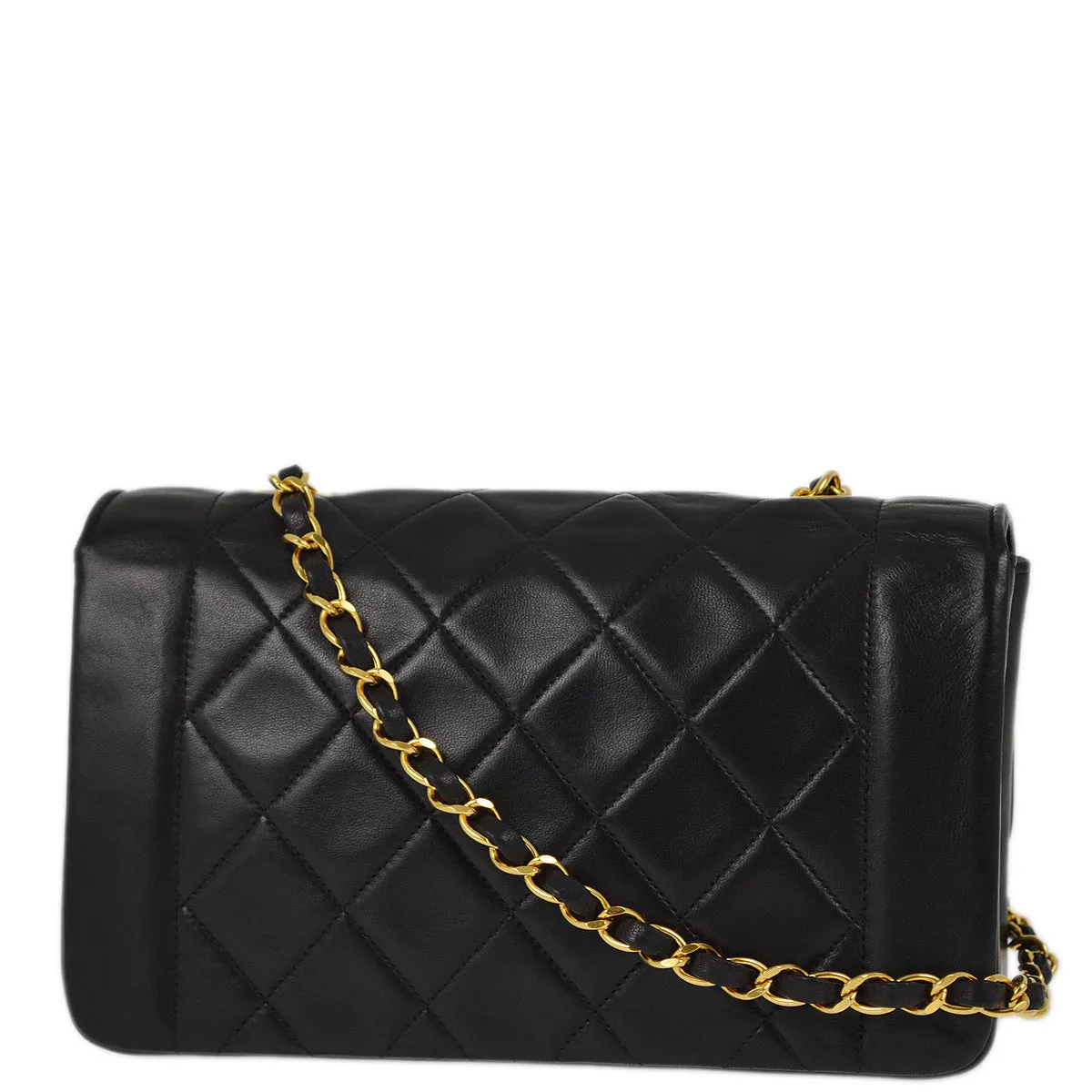 Chanel 1991-1994 Black Lambskin Small Diana Shoulder Bag