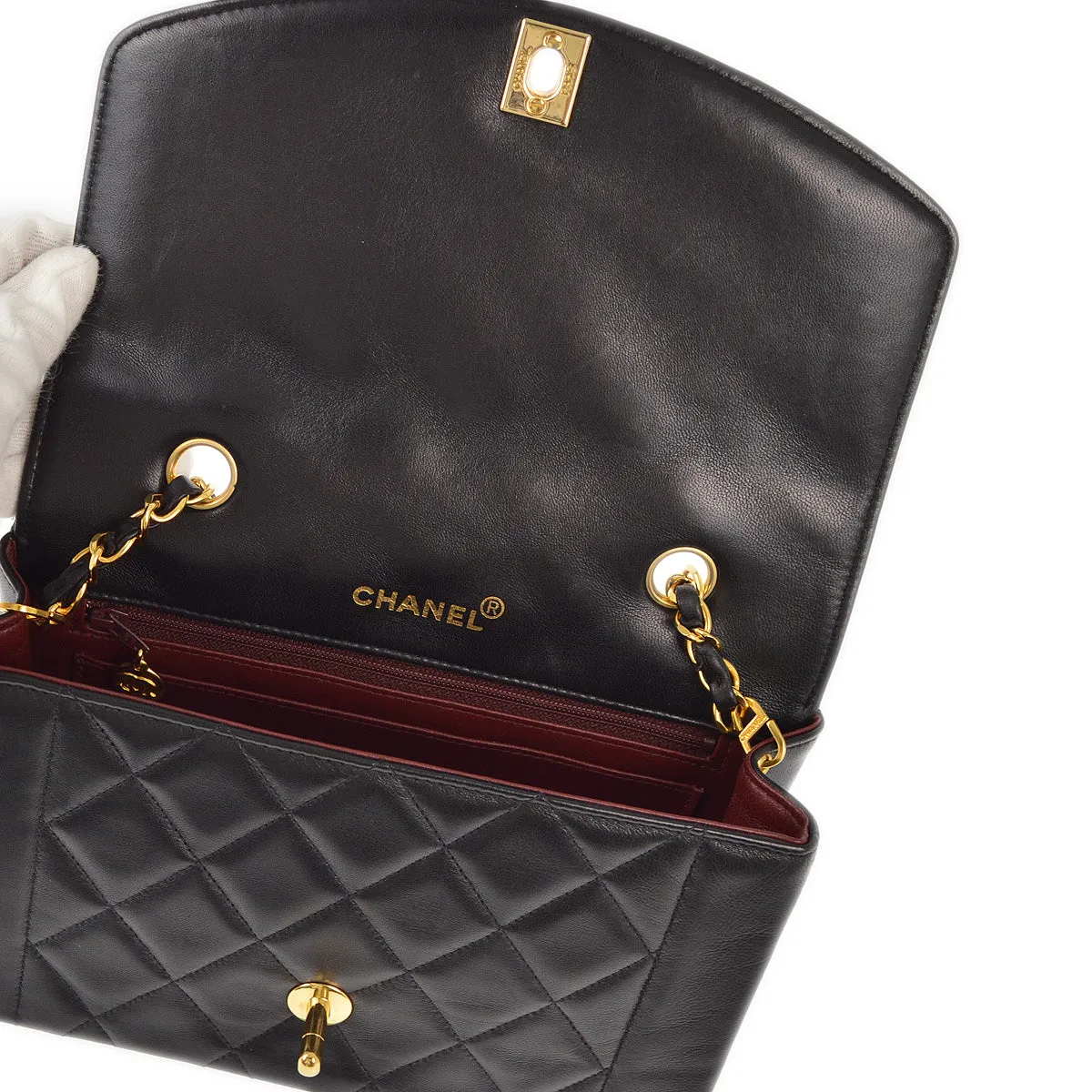 Chanel 1991-1994 Black Lambskin Small Diana Shoulder Bag