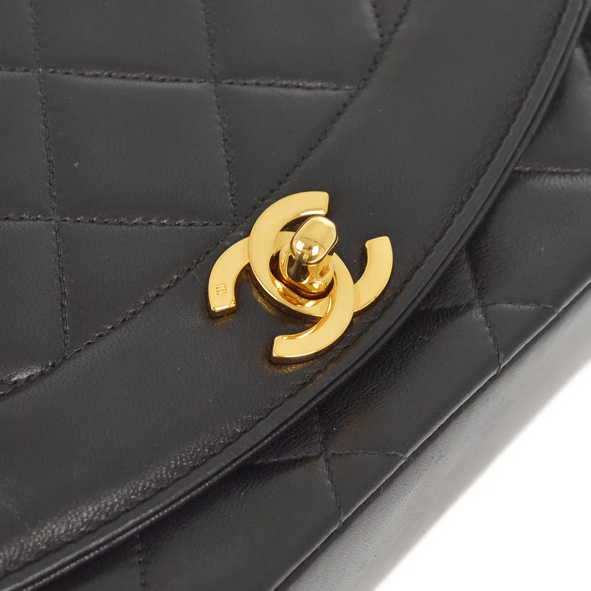 Chanel 1991-1994 Black Lambskin Small Diana Shoulder Bag
