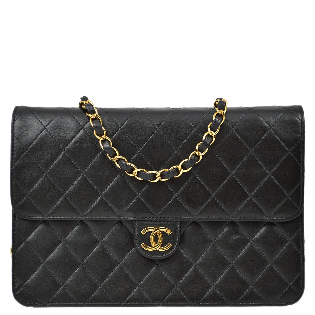Chanel 1997-1999 Black Lambskin Single Flap Shoulder Bag