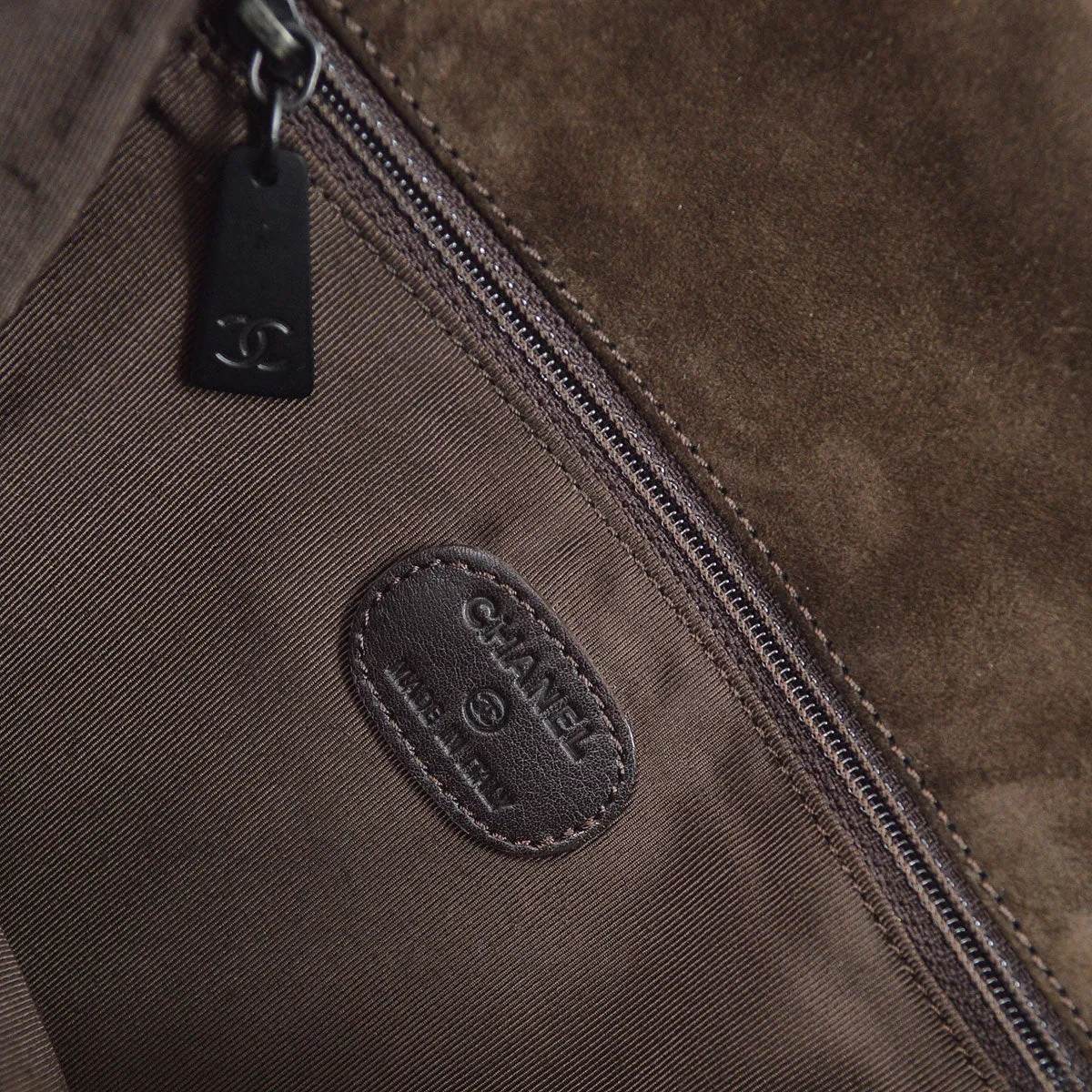 CHANEL 1997-1999 Brown Suede Logo Shoulder Bag