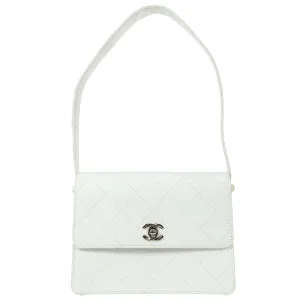 CHANEL 1998 Flap Shoulder Bag Small White Calfskin