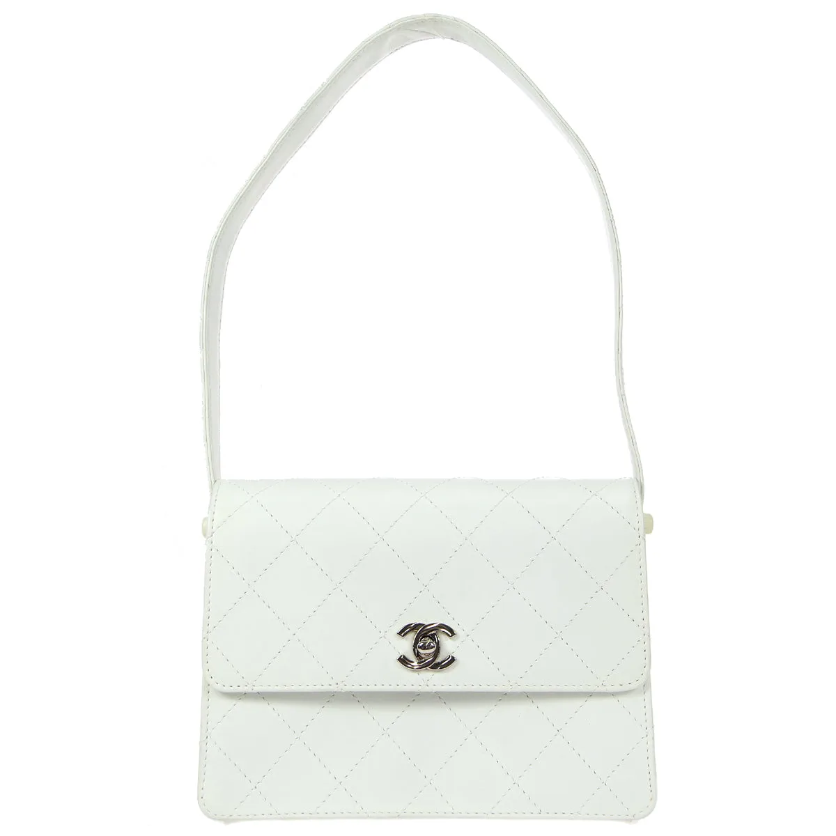 CHANEL 1998 Flap Shoulder Bag Small White Calfskin