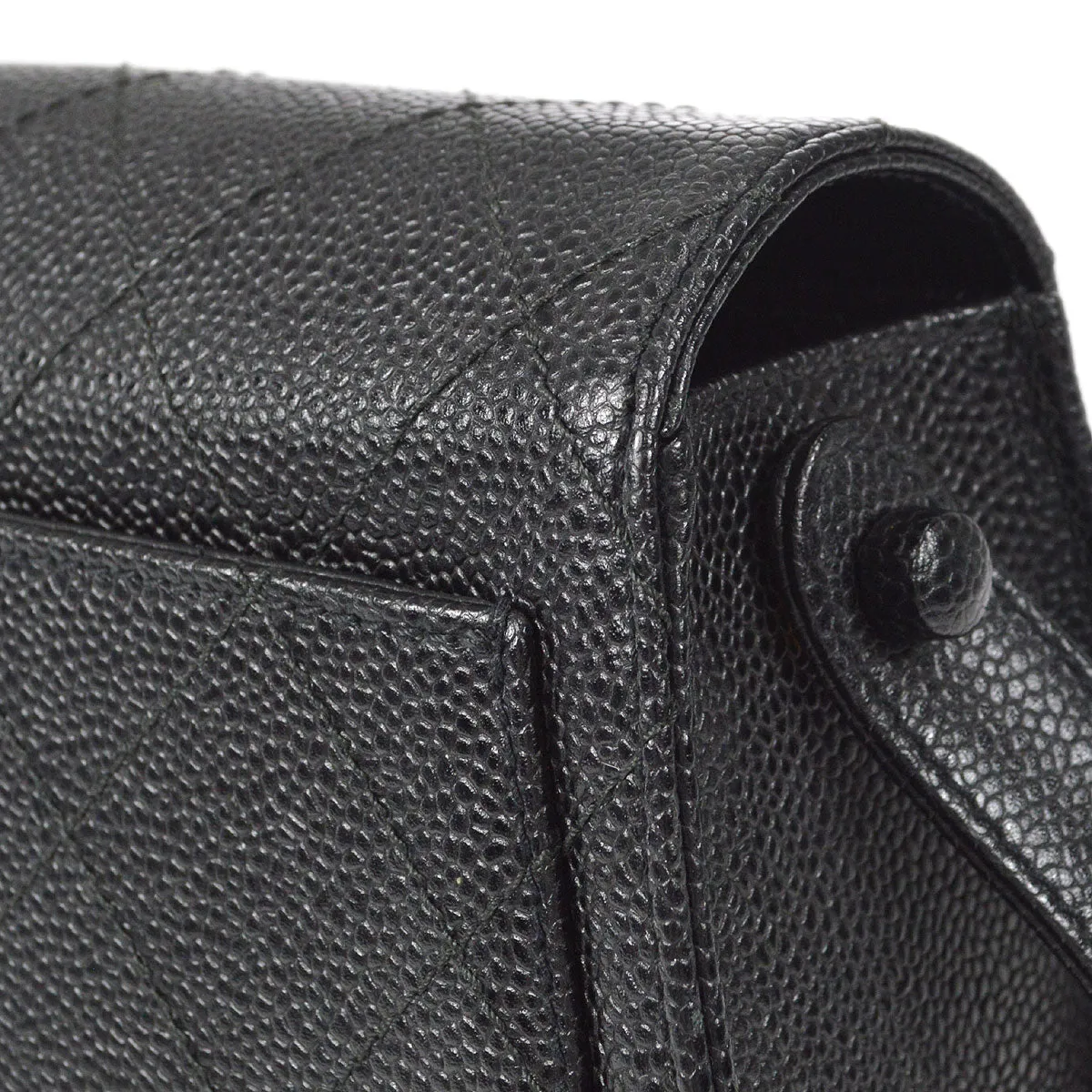 CHANEL 1998 Straight Flap Shoulder Bag Black Caviar