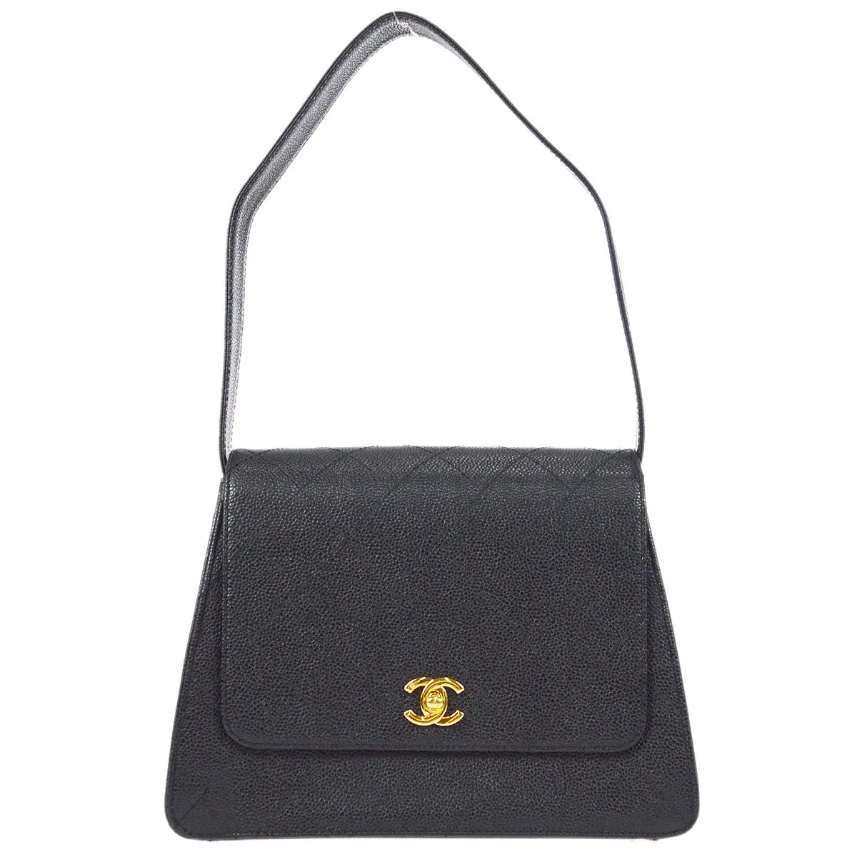 CHANEL 1998 Straight Flap Shoulder Bag Black Caviar