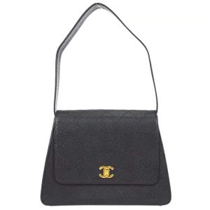 CHANEL 1998 Straight Flap Shoulder Bag Black Caviar