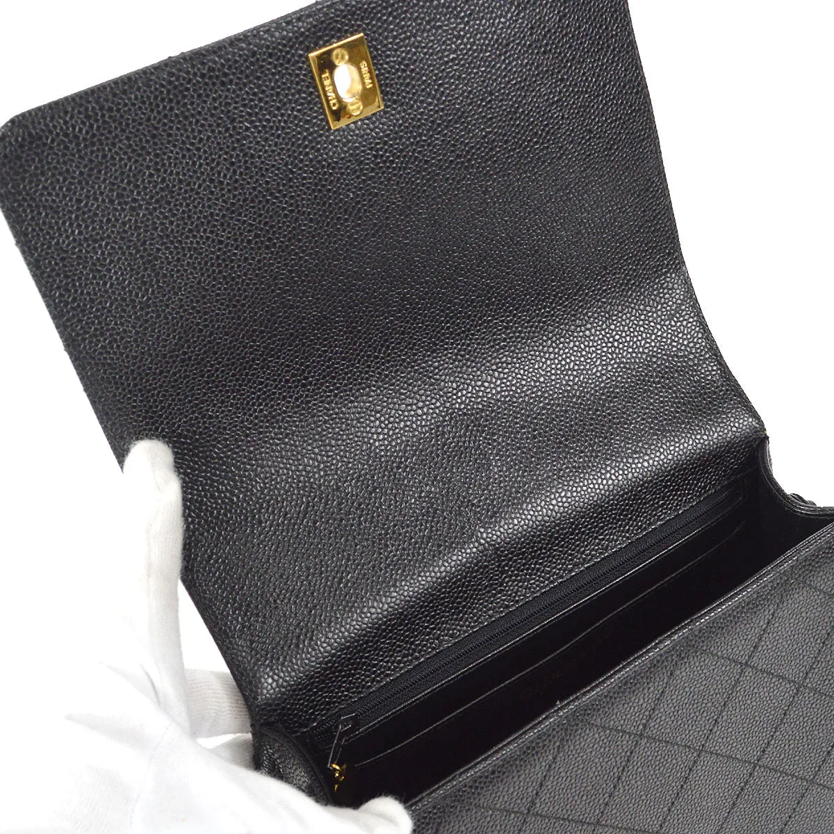 CHANEL 1998 Straight Flap Shoulder Bag Black Caviar