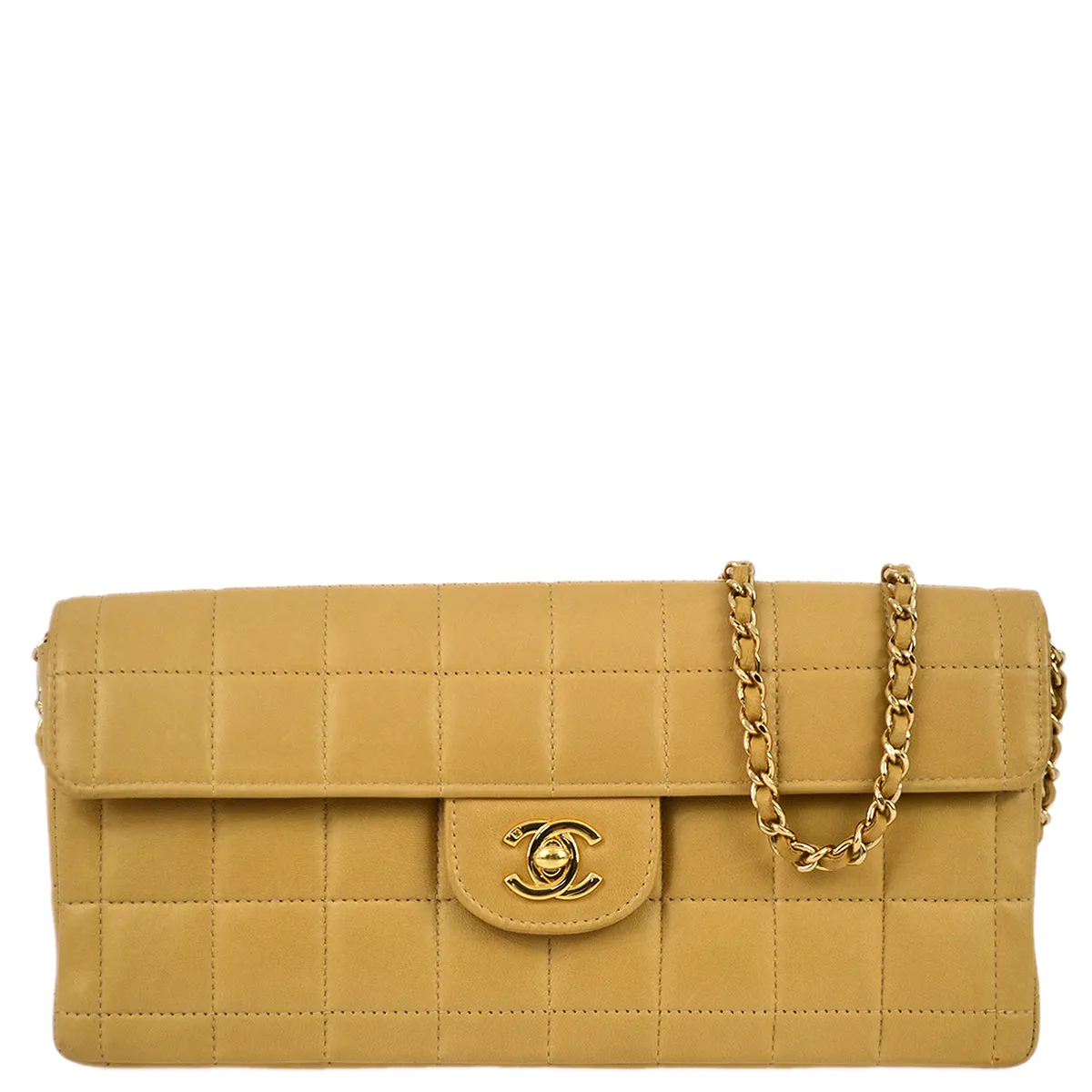 Chanel 2004-2005 Beige Lambskin East West Choco Bar Chain Shoulder Bag