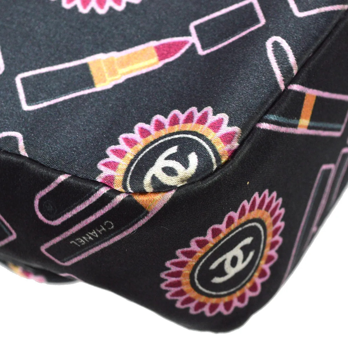 Chanel 2004-2005 Black Satin Lipstick Classic Single Flap Shoulder Bag