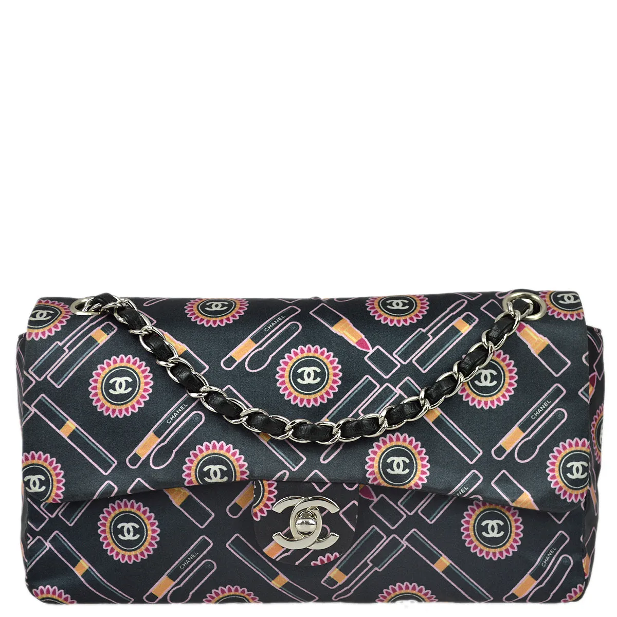 Chanel 2004-2005 Black Satin Lipstick Classic Single Flap Shoulder Bag