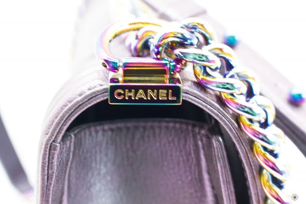 Chanel A67086 Boy Rainbow  Iridescent Purple  Calfskin Medium Shoulder Bags