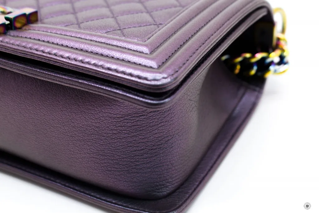 Chanel A67086 Boy Rainbow  Iridescent Purple  Calfskin Medium Shoulder Bags