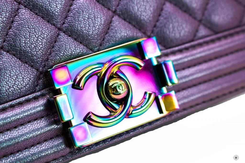 Chanel A67086 Boy Rainbow  Iridescent Purple  Calfskin Medium Shoulder Bags