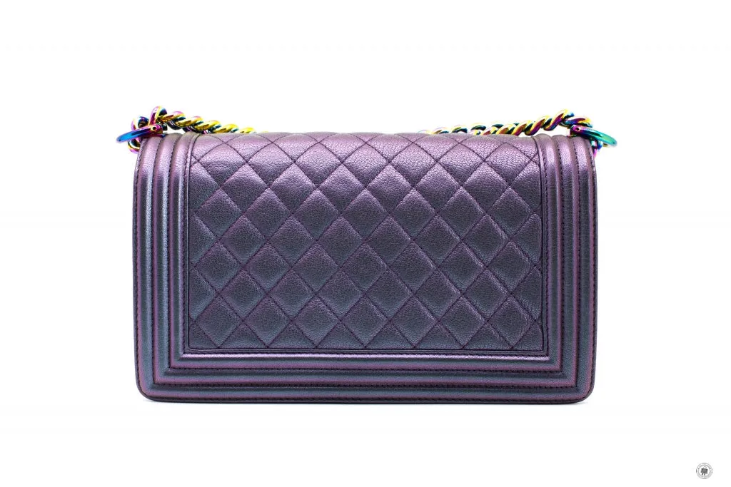 Chanel A67086 Boy Rainbow  Iridescent Purple  Calfskin Medium Shoulder Bags