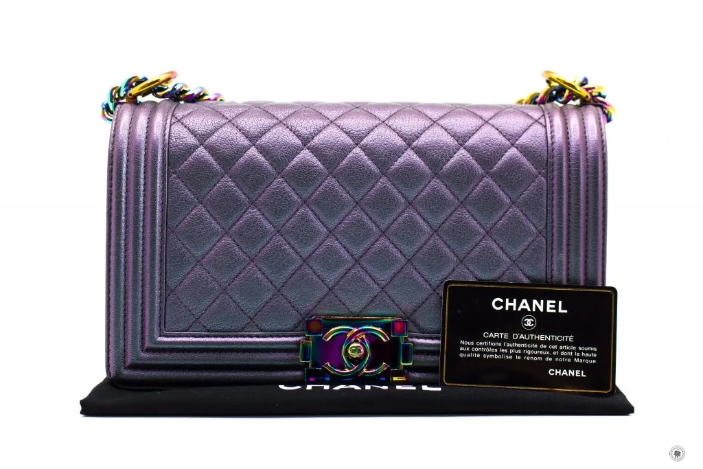 Chanel A67086 Boy Rainbow  Iridescent Purple  Calfskin Medium Shoulder Bags